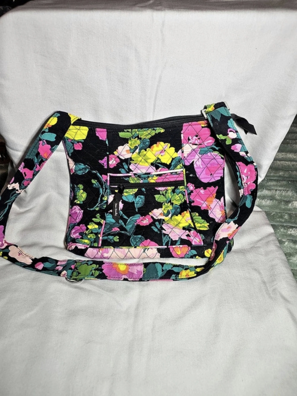 Vera Bradley Floral Crossbody Bag in Black & Pink